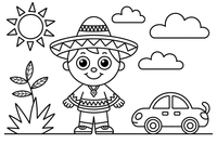 A child in a Mexican outfit with a colorful poncho and sombrero – Cultures coloring page