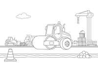 A road roller flattening a fresh road – Construction Vehicles coloring page