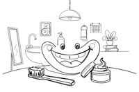 A huge wide grin with big friendly teeth, filling the whole page – Body Parts Exploration coloring page