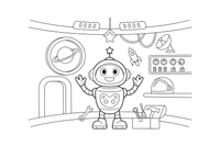 A robot standing in a space station – Dynamic Robot Robot coloring page