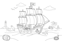 A pirate ship sailing toward a treasure island – Water Watercraft coloring page