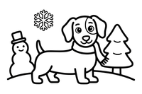 Dachshund with a scarf in the snow – Busy Dachshund Dog coloring page