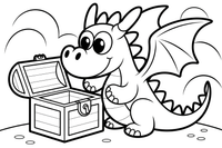Dragon peeking into an open treasure chest – Dragon Magical Dragon Soaring coloring page