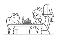 A frog and a princess at the palace table – Fairytale Stories coloring page