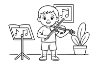 A child playing the violin – Musical Instruments coloring page