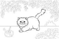 Persian Cat beneath the leaves – Persian Cat Mischievous Antics coloring page