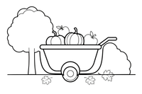 A wheelbarrow full of pumpkins and apples – Autumn Time Autumn Leaves coloring page
