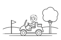 A child riding in a little golf cart – All Sports coloring page