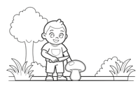 A person cutting a mushroom with a little knife – Mushrooms coloring page