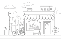 A bakery shop front with bread in the window – Vibrant City Places coloring page