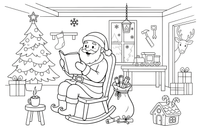 Santa reading letters from children – Santa Christmas Winter coloring page