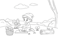 A person cutting a mushroom with a little knife – Mushrooms coloring page
