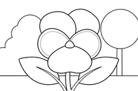 A pansy with rounded overlapping petals, close up – Popular Flowers coloring page