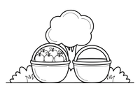 A basket full of apples beside an empty basket – Opposite Concepts coloring page