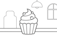 A cupcake with a swirl of frosting – Cozy Bakery Place coloring page