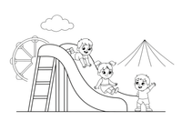 A big slide with children sliding down – Thrilling Amusement Park coloring page