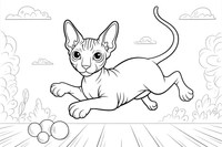 Sphynx bounding off the floor – Sphynx Cat in Motion coloring page