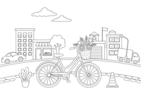A bicycle with a basket full of flowers – City City Vehicles coloring page