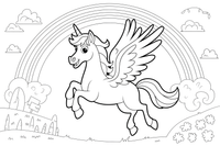 Pegasus prancing after a rainbow – Pegasus Magical Flight coloring page