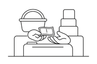One hand giving money and another hand taking it at the till – Cozy Grocery Store coloring page