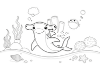A hammerhead shark with its wide flat head – Curious Shark coloring page