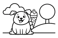 Puppy licking an ice cream cone – Cozy Puppy Dog coloring page