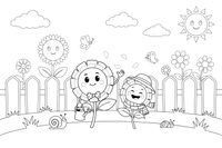 Marigold flowers growing along a fence – Marigold Flower Garden coloring page