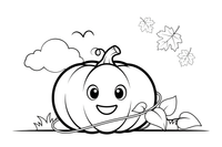 Pumpkin growing on a vine in the garden – Halloween Autumn Creatures coloring page