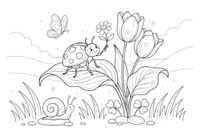 A ladybug holding a tiny flower – Ladybug coloring page