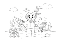 A diver exploring a sunken pirate ship – Deep Sea Diver Submarine coloring page