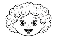 One big smiling face of Goldilocks with curly hair, close up – Goldilocks and the Three Bears Story coloring page