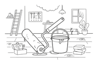 A paint roller and a bucket of paint – Builder's Tools coloring page