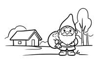 A tiny bearded house gnome carrying a sack of grain – Lietuviškos pasakos coloring page