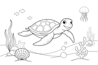 A sea turtle gliding through the water – Colorful Sea Creature coloring page