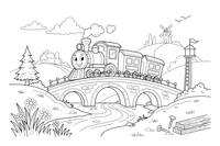 A train crossing a bridge over a river – Rail Rail coloring page