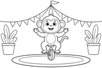 A monkey riding a little unicycle – Colorful Circus Tent coloring page