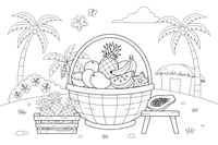 A basket full of mixed fruit – Tropical Fruits coloring page