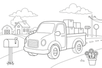 A pickup truck with an open back carrying boxes – Different cars coloring page