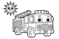 A fire truck rushing to help with lights on – Fire Station coloring page