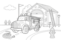 A fire truck rushing to help with lights on – Fire Station coloring page