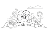 A pansy with rounded overlapping petals, close up – Popular Flowers coloring page