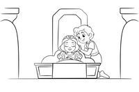 Snow White lying peacefully asleep as a kind prince leans down to kiss her – Snow White Story coloring page