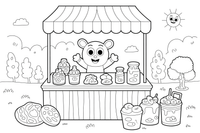 A market stall with dairy products – Creamy Dairy Delights coloring page