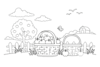 A basket full of apples beside an empty basket – Opposite Concepts coloring page