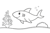 A shark swimming past a coral reef – Fishes coloring page