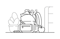 An open backpack with school supplies – Everyday Objects coloring page