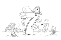 Number 7 with seven fish – Number 3 Learning coloring page