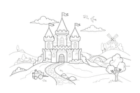 A grand castle on a hill that the cat claims for his master – Puss in Boots Story coloring page