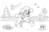 Poodle playing in fresh snow – Poodle Dog Outdoor Fun coloring page