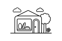 A bakery shop front with bread in the window – Vibrant City Places coloring page